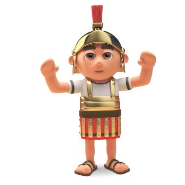 Havada silah ile Roma Centurion asker tezahürat, 3D illüstrasyon