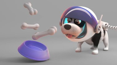 Spacesuit sevimli köpek yavrusu için beslenme süresi, 3D illüstrasyon