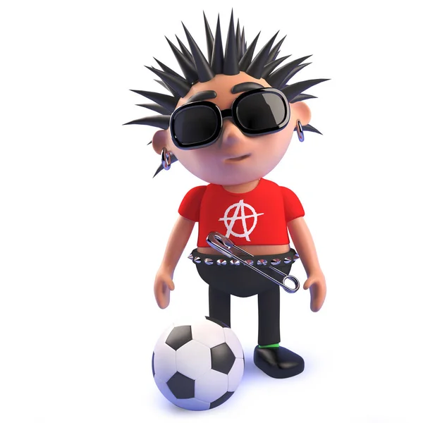 Football loving punk rock character, 3d illustration — Stock Photo, Image
