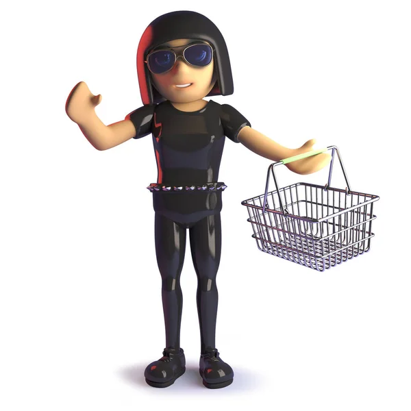 Gothique fille en latex shopping avec son panier, illustration 3d — Photo