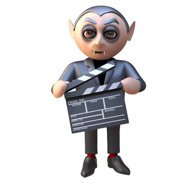 Dracula Vampire monster 3D Halloween karakter met behulp van een film leisteen te maken van een film, 3D-illustratie — Stockfoto