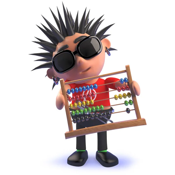 Cartoon punk rocker Kid w 3D trzyma Abacus — Zdjęcie stockowe