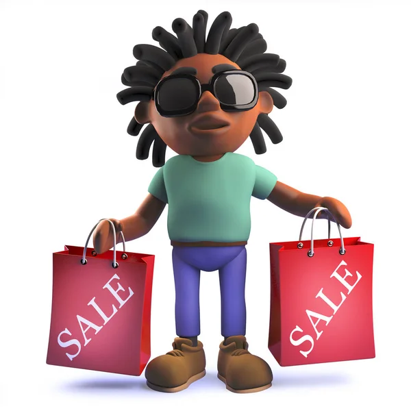 Satılık 3D tutma alışveriş torbaları karikatür Afrika Rastafarian adam — Stok fotoğraf