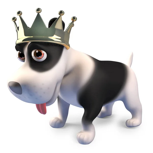 Koning puppy hond dragen zijn koninklijke gouden kroon, 3D-illustratie — Stockfoto