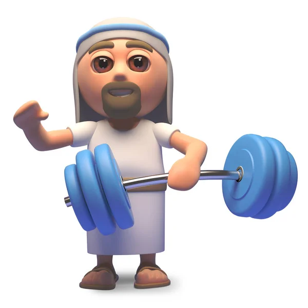 Jesucristo haciendo algo de entrenamiento con pesas, ilustración 3d — Foto de Stock