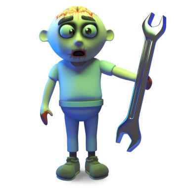 Aptal zombi canavar bir anahtar var ve yardım etmek istiyor, 3D illüstrasyon