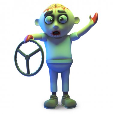 Aptal zombi canavar sadece bir direksiyon var, 3D illüstrasyon