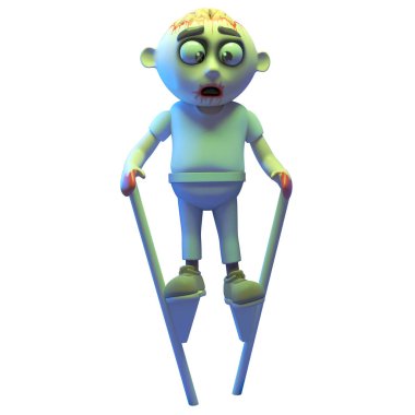 Etrafında yürümek kazıklar kullanarak aptal undead zombi canavar, 3D illüstrasyon