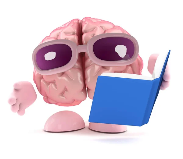 3D hersenen leest een boek — Stockfoto