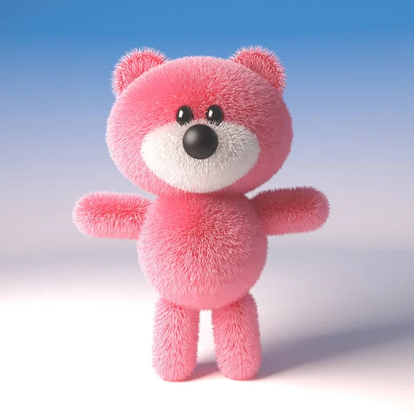 Coccolino rosa peluche orsacchiotto personaggio è pronto a giocare, illustrazione 3d — Foto Stock