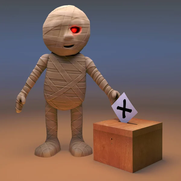 Politically minded Egyptian mummy monster votes in the election, 3d illustration