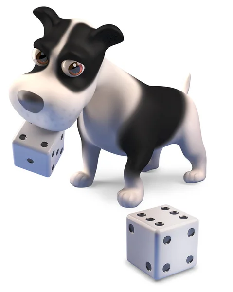 Игровой щенок щенок готов бросить кости снова, 3D рендеринг — стоковое фото