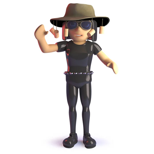 Cartoon goth girl wearing an Australian bush tucker hat, 3d illustration — Stock Photo, Image