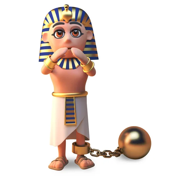 Pharaon Toutankhamon caractère est entravé par une boule d'or et de la chaîne, illustration 3D — Photo