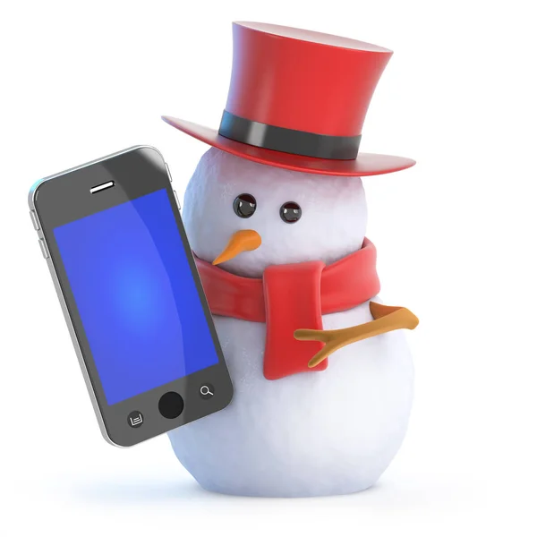 3d elegante muñeco de nieve smartphone —  Fotos de Stock