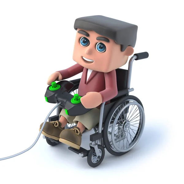 3d Boy in wheelchair plays a videogame — Stock Photo, Image