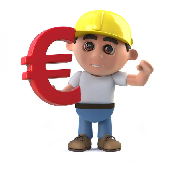 3D εργαζόμενος στην κατασκευή ως σύμβολο της νομισματικής μονάδας ευρώ — Φωτογραφία Αρχείου