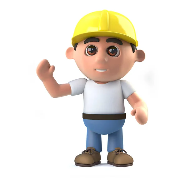 3d Construction worker waves hello — Stock Photo, Image