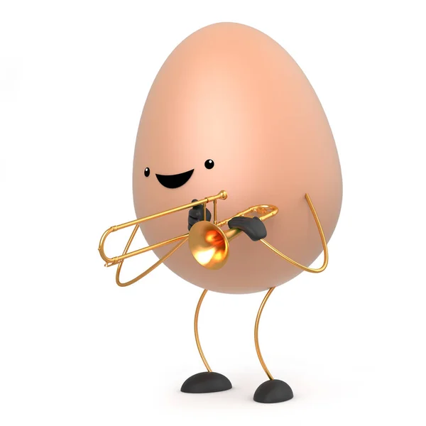 3d Cute toy egg trombonist — Stock Photo, Image