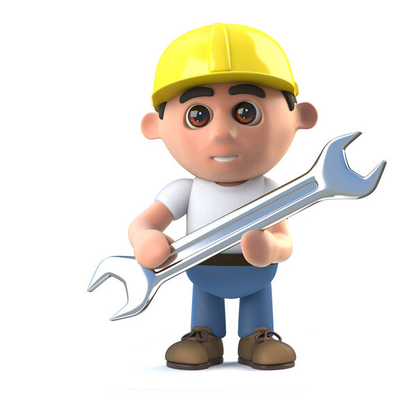 3d Construction worker holding a spanner