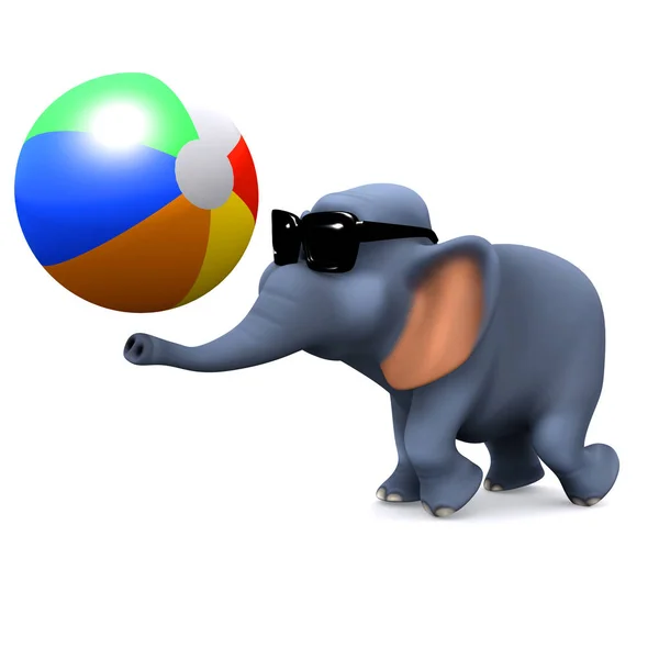 3D 코끼리가 비치 볼을 가지고 노는다. — 스톡 사진
