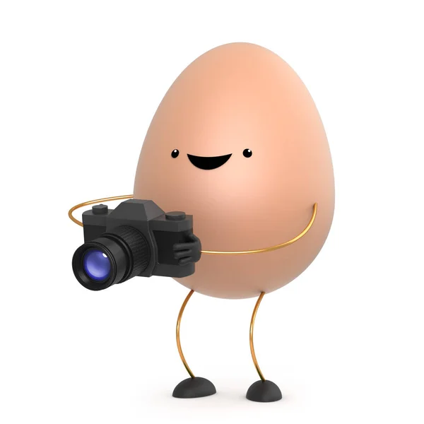 3d Cute toy egg takes photos with a new camera — Stock Photo, Image