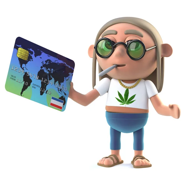 3d Hippie stoner paie avec une carte de débit — Photo