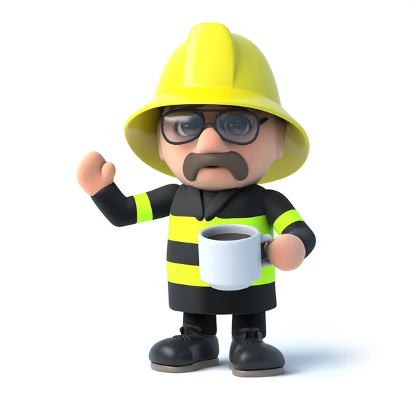 3D Fireman vesz egy kávészünet — Stock Fotó