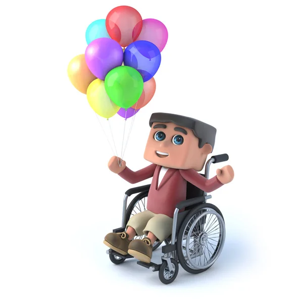 3d chico en silla de ruedas con globos — Foto de Stock