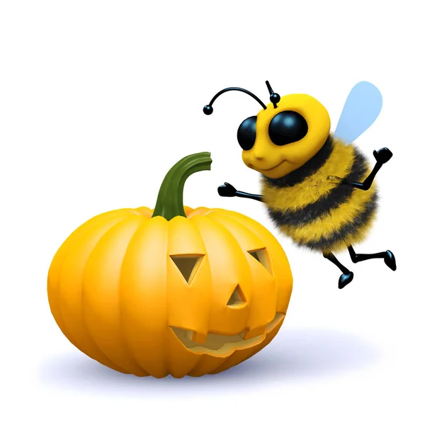 3D-Bienen-Halloween-Kürbis — Stockfoto