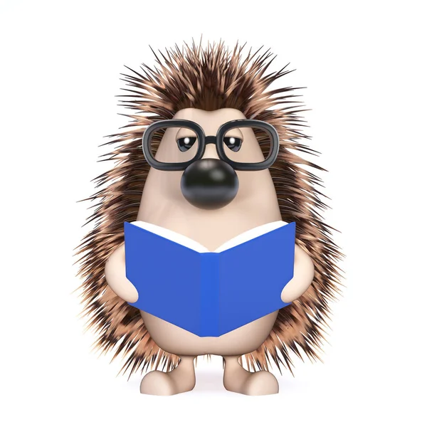 3d Hedgehog reads a good book — Stock Photo, Image