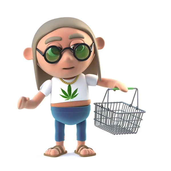 3D hippie Stoner met winkelmandje — Stockfoto