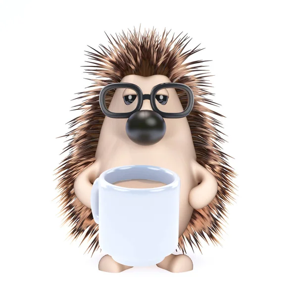 3d Hedgehog drinks a cup of tea — Stock Photo, Image