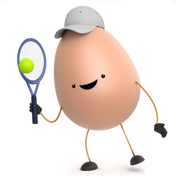 3d lindo juguete huevo jugando tenis — Foto de Stock