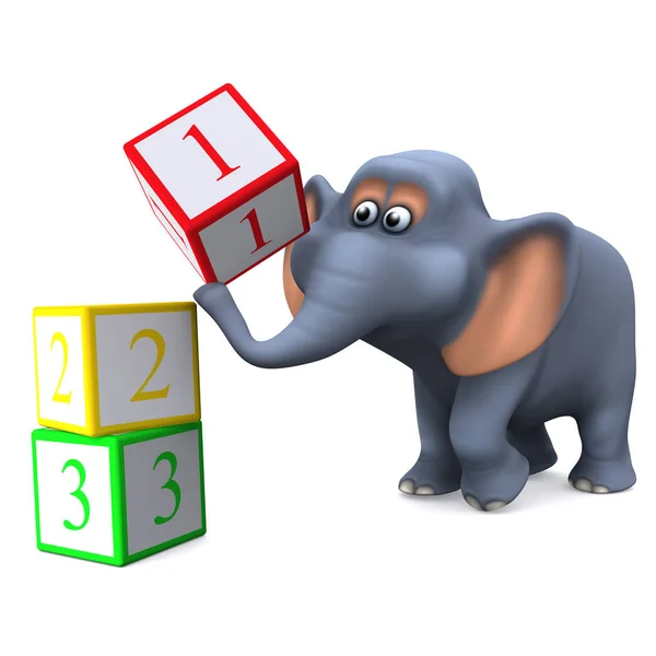 3D slon se naučí počítat — Stock fotografie