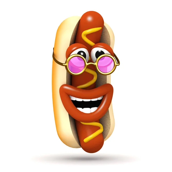 3d Laughing hotdog wears pink sunglasses — Stock Photo, Image