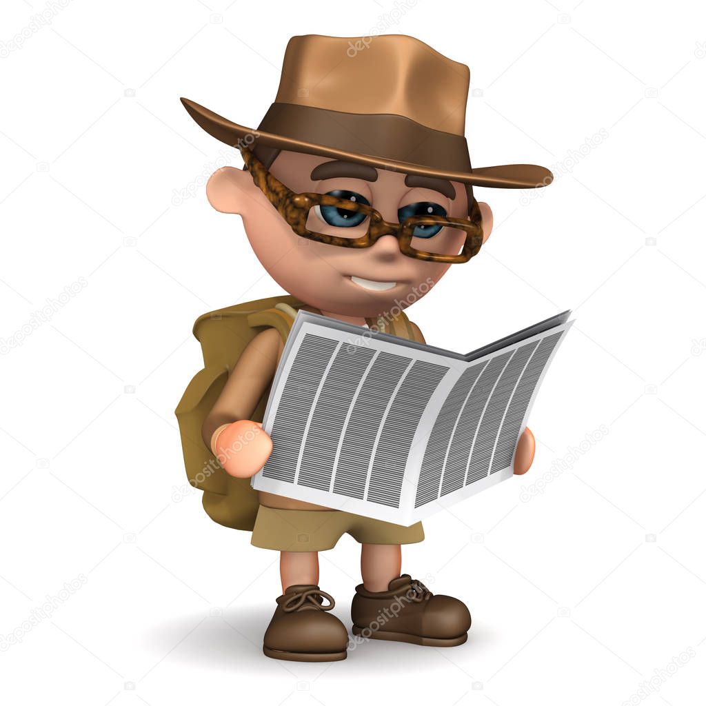 3d Explorer reads a newspaper