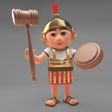 Bir müzayede tutan kurnaz Roma Centurion asker, 3D illüstrasyon