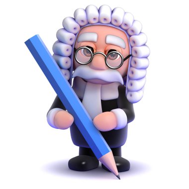 3D Yargıç bir kalem ile yazıyor