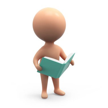 3D küçük adam bir kitap okur