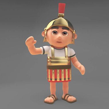 Dost Roma Centurion asker dalgalar neşeli bir Merhaba, 3D illüstrasyon