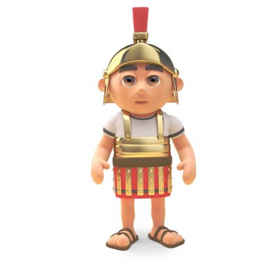 Disiplinli Roma Centurion asker dikkat standları, 3D illüstrasyon