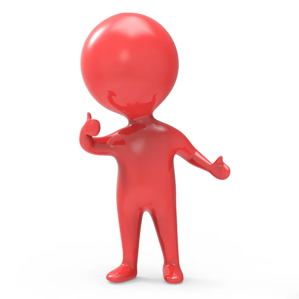 3D czerwony człowiek daje kciuki w górę — Zdjęcie stockowe