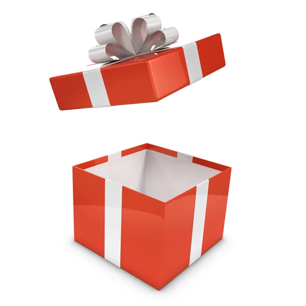 3d Red gift box lid flies off — Stock Photo, Image
