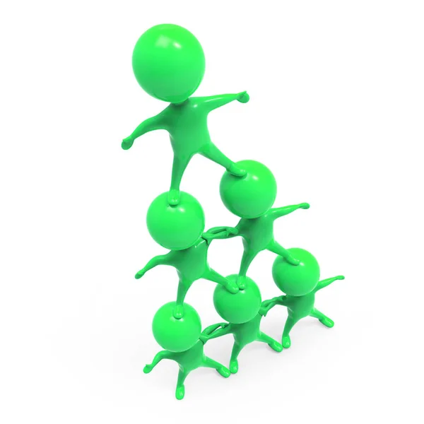 3D küçük yeşil erkekler bir piramit yapmak — Stok fotoğraf