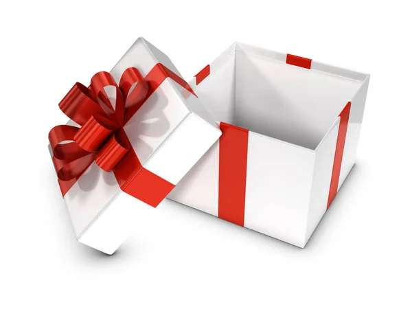3D weiß und rot geöffnete Geschenkbox — Stockfoto