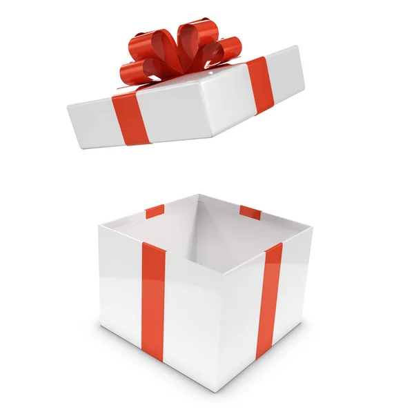 3D weiß-rote Geschenkschachtel platzt auf — Stockfoto