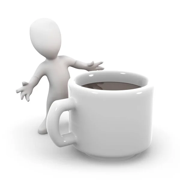 3d Little man has a coffee break — Stock Photo, Image