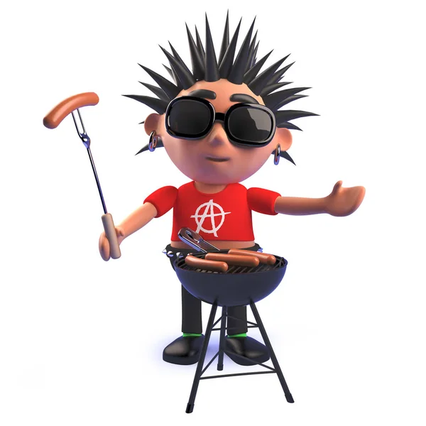 Cartoon punk rocker charakter w 3D gotowania grilla Grill — Zdjęcie stockowe