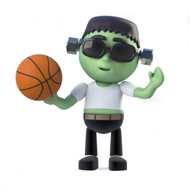3D çocuk Frankenstein basketbol oynuyor